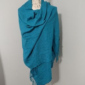 Pashmina Teal Wrap with Fringe